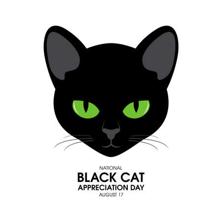 National Black Cat Appreciation Day vector. Black cat head with green eyes icon vector isolated on a white background. August 17. Important dayのイラスト素材