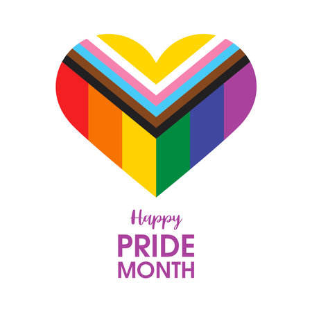 Happy Pride Month icon vector. Progress LGBTQIA pride flag in heart shape icon vector isolated on a white background. LGBT design element. Rainbow gay flag heart vectorのイラスト素材