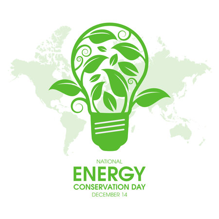 National Energy Conservation Day vector. Light bulb with green leaf icon vector. Natural energy saving icon isolated on a white background. December 14. Important dayのイラスト素材