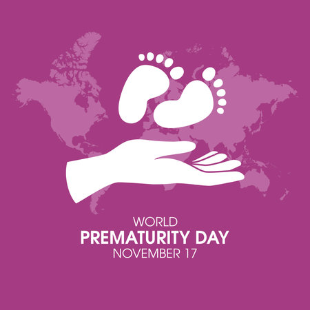 World Prematurity Day vector. Hands with baby feet vector. Baby footprint and hands silhouette icon. November 17. Important dayのイラスト素材