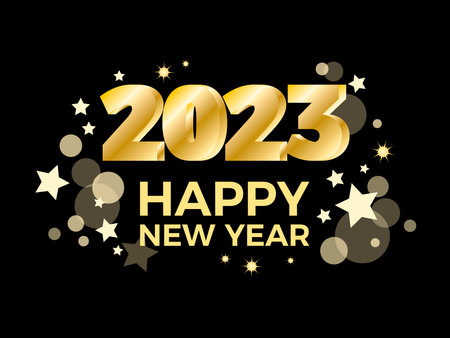 2023 Happy New Year luxury shiny golden element on a black background vector. 2023 festive golden...