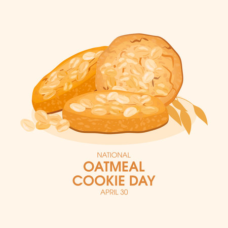 National Oatmeal Cookie Day vector illustration. Sweet cookies with oat flakes icon vector. Wholemeal round biscuits drawing. April 30. Important dayのイラスト素材