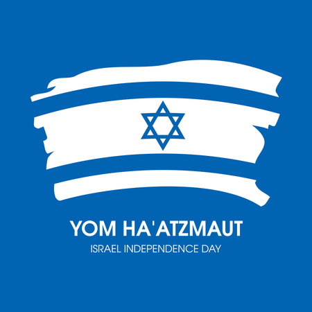 Yom Ha'atzmaut Israel Independence Day vector illustration. Paintbrush Israeli flag graphic design element. Abstract grunge Flag of Israel icon isolated on a blue background. Important dayのイラスト素材