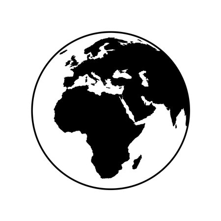 Planet Earth globe world silhouette black and white icon vector. Planet Earth graphic design element on a white background. World map template with continents Africa, Europe vectorのイラスト素材
