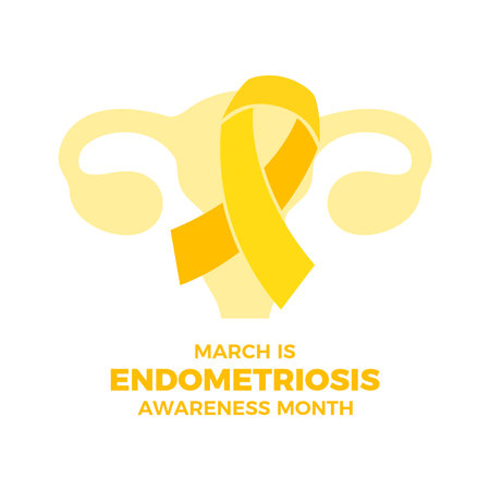 March is Endometriosis Awareness Month vector illustration. Yellow awareness ribbon and uterus icon vector isolated on a white background. Female reproductive health iconのイラスト素材