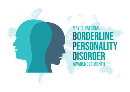 May is Borderline Personality Disorder Awareness Month vector. Man face with different emotions silhouette icon vector. Sad and happy face in profile graphic design elementのイラスト素材