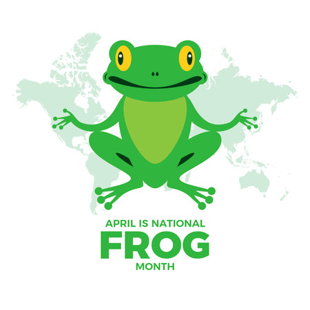 April is National Frog Month vector illustration. Happy smiling green frog cartoon. Funny frog icon vector. Important dayのイラスト素材
