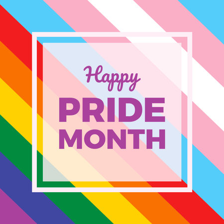 Happy Pride Month frame vector. Transgender and LGBT pride flag border square. LGBTQ graphic design element. Important dayのイラスト素材