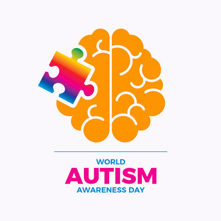 World Autism Awareness Day vector illustration. Human brain with colorful jigsaw puzzle piece icon vector. Autistic abstract brain symbol. April 2 each year. Important dayのイラスト素材