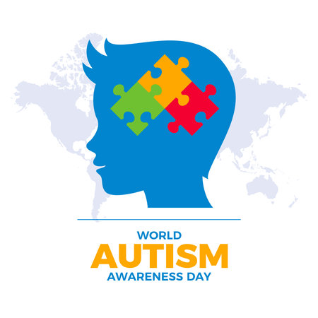 World Autism Awareness Day vector illustration. Boy head in profile with jigsaw puzzle piece icon vector. April 2 each year. Important dayのイラスト素材