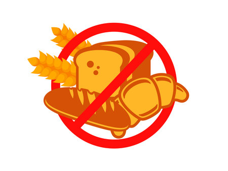Celiac disease and gluten issues symbol vector. Gluten free diet icon vector isolated on a white background. No or stop gluten graphic design element. Celiac disease ban signのイラスト素材