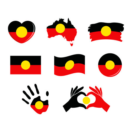 Australian Aboriginal Flag icon set vector illustration. Australian Aboriginal Flag icon set on a white background. Symbol of Aboriginal people of Australia graphic design elementのイラスト素材