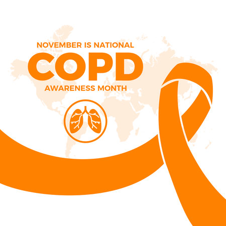 November is National Chronic Obstructive Pulmonary Disease Awareness Month vector illustration. COPD awareness month poster. Orange awareness ribbon and human lungs icon vectorのイラスト素材