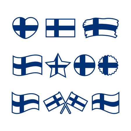 Finland flag icon set vector isolated on a white background. Finnish Flag graphic design element. Flag of Finland symbols collection. Set of Finland flag icons in flat styleのイラスト素材
