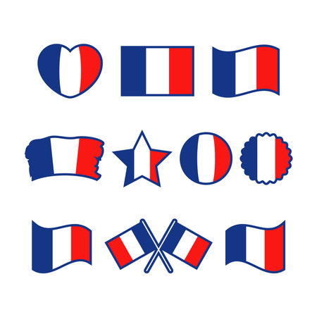 France flag icon set vector isolated on a white background. French Flag graphic design element. Flag of France symbols collection. Set of France flag icons in flat styleのイラスト素材
