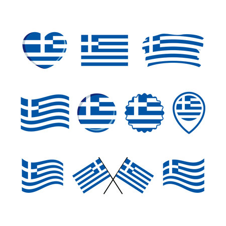 Greece flag icon set vector isolated on a white background. Greek Flag graphic design element. Flag of Greece symbols collection. Set of Greece flag icons in flat styleのイラスト素材