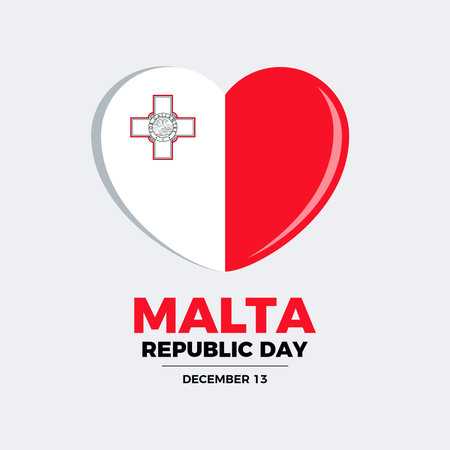 Malta Republic Day poster vector illustration. Flag of Malta in heart shape icon isolated on a gray background. Maltese Flag graphic design element. December 13. Important dayのイラスト素材
