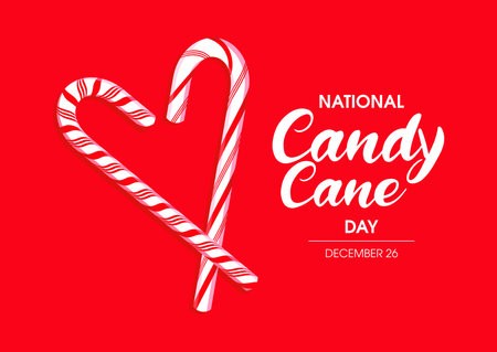 National Candy Cane Day poster vector illustration. Candy cane in heart shape icon vector isolated on a red background. Sweet christmas symbol. December 26 every yearのイラスト素材
