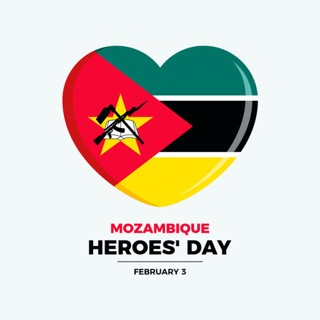 Mozambican Heroes Day poster vector illustration. Flag of Mozambique in heart shape icon vector. Heroes' Day public holiday in Mozambique. February 4. Important dayのイラスト素材