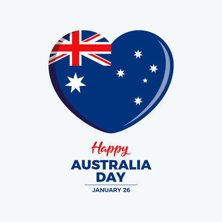 Happy Australia Day poster with australian flag in heart shape icon vector. Heart shaped australian flag vector illustration. Flag of Australia graphic design element. January 26のイラスト素材