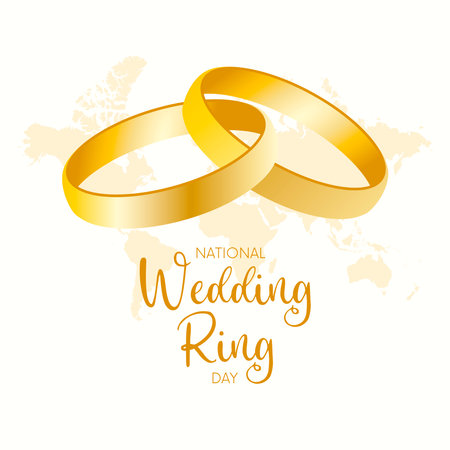 National Wedding Ring Day poster vector illustration. Two golden connected rings icon. Two gold wedding interlocking rings graphic design element. February 3 every yearのイラスト素材