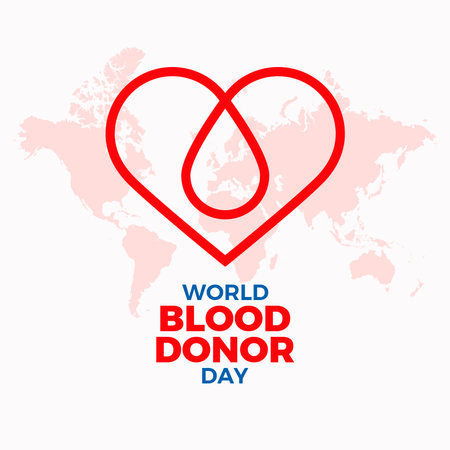 World Blood Donor Day poster vector illustration. Heart and drop of blood abstract simple icon vector. Blood Donation symbol. Design for banner, poster or print. June 14 every yearのイラスト素材