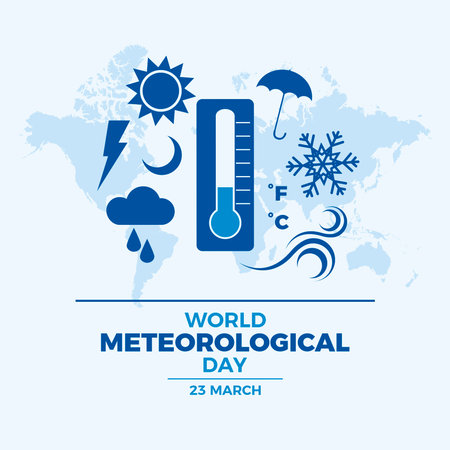 World Meteorological Day poster vector illustration. Weather blue icon set. Meteorology symbol collection. Template for background, banner, card. Every 23 March. Important dayのイラスト素材