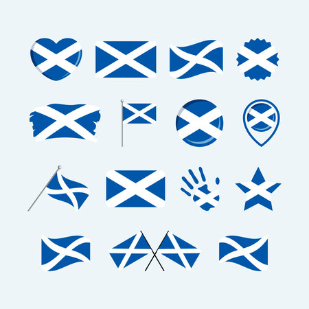 Scotland flag icon set vector isolated on a gray background. Scottish Flag graphic design element. Flag of Scotland symbols collection. Set of Scotland flag icons in flat styleのイラスト素材