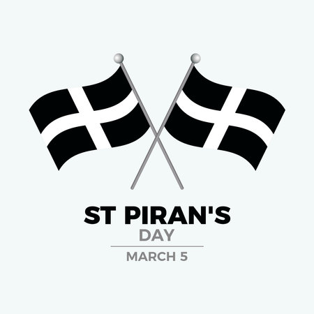 St Piran's Day poster with Cornwall flag vector illustration. Two crossed Saint Piran's flags on a field icon. Flag of Cornwall symbol. Suitable for card, background, bannerのイラスト素材