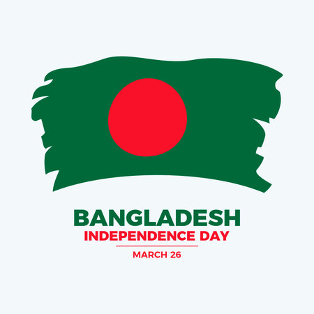 Independence Day of Bangladesh poster vector illustration. Grunge flag of Bangladesh icon. Paintbrush Bangladesh Flag design element. Template for background, banner, cardのイラスト素材