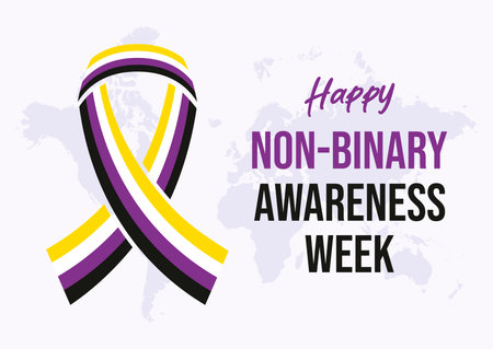 Happy Non-Binary Awareness Week poster vector illustration. Non-Binary pride flag ribbon icon vector. Template for background, banner, card. Important dayのイラスト素材