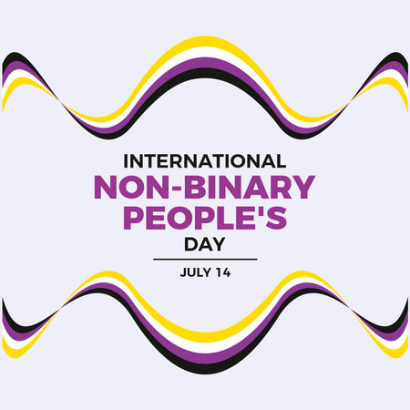 International Non-Binary People's Day poster vector illustration. Non-Binary pride flag ribbon frame vector illustration. Template for background, banner, card. July 14 each yearのイラスト素材