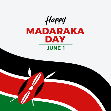 Happy Madaraka Day poster vector illustration. Waving Kenyan flag icon vector. Template for background, banner, card. National holiday in Kenya. June 1 every year. Important dayのイラスト素材
