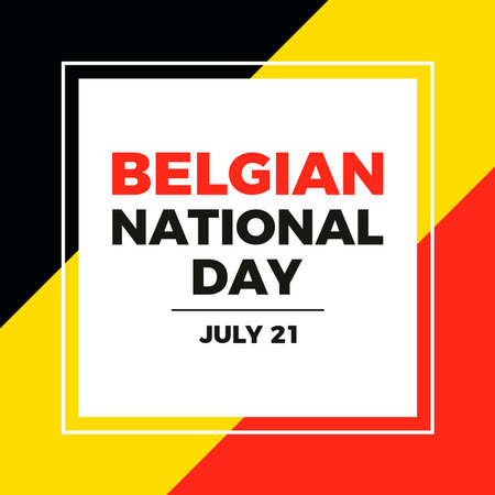 Belgian National Day poster vector illustration. Belgian flag square frame vector. Flag of Belgium symbol. Template for background, banner, card. July 21 every year. Important dayのイラスト素材