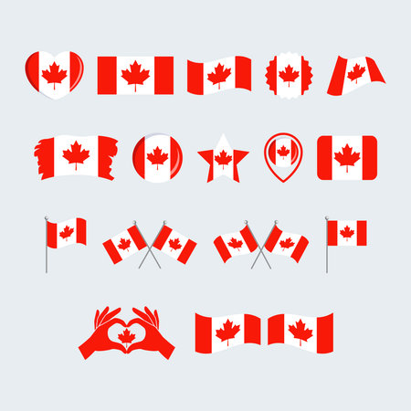 Flag of Canada icon set vector isolated on a gray background. Canadian flag graphic design element. Canadian flag icons in flat style. Canada symbols collectionのイラスト素材