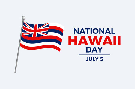 National Hawaii Day poster vector illustration. Hawaii flag on a field icon on a gray background. Waving Hawaii state flag symbol. Template for background, banner, card. July 5.のイラスト素材