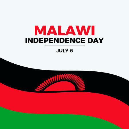 Malawi Independence Day poster vector illustration. Waving Malawi flag frame vector. Abstract Malawi flag symbol. Template for background, banner, card. July 6 each yearのイラスト素材