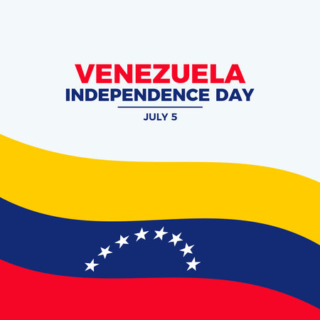 Venezuela Independence Day poster vector illustration. Waving Venezuelan flag frame vector. Abstract Venezuela flag symbol. Template for background, banner, card. July 5.のイラスト素材