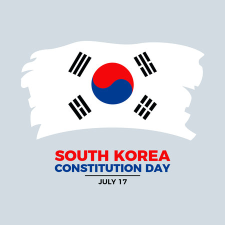 South Korea Constitution Day poster vector illustration. South Korea grunge flag icon. South Korea paintbrush flag symbol. Template for background, banner, card. July 17のイラスト素材