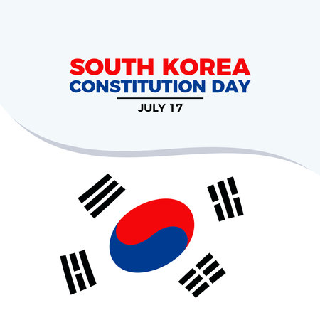 South Korea Constitution Day poster vector illustration. South Korean waving flag frame vector. South Korea abstract flag symbol. Template for background, banner, card. July 17のイラスト素材