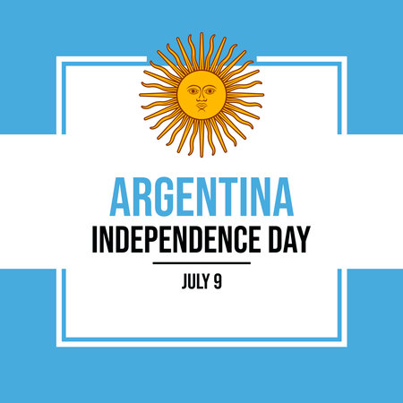 Argentina Independence Day poster vector illustration. Argentina flag square frame vector. Argentinian abstract flag symbol. Template for background, banner, card. July 9.のイラスト素材