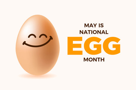 May is National Egg Month poster vector illustration. Happy egg with smiley face cartoon. Smiling egg icon vector. Template for background, banner, card. Important dayのイラスト素材