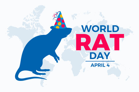 World Rat Day poster vector illustration. Silhouette rat with a party hat icon vector. Template for background, banner, card. April 4. Important dayのイラスト素材