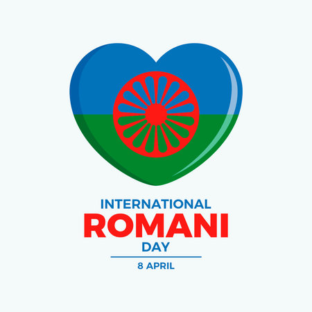 International Romani Day poster vector illustration. Romani flag in heart shape icon. Flag of the Romani people heart love symbol. Template for background, banner, card. April 8のイラスト素材