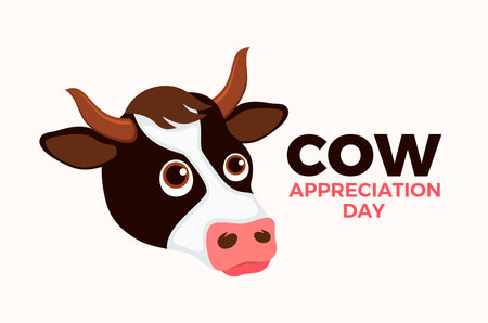 Cow Appreciation Day poster vector illustration. Cute mottled cow head icon. Spotted cow head drawing. Template for background, banner, card. Second Tuesday of July. Important dayのイラスト素材