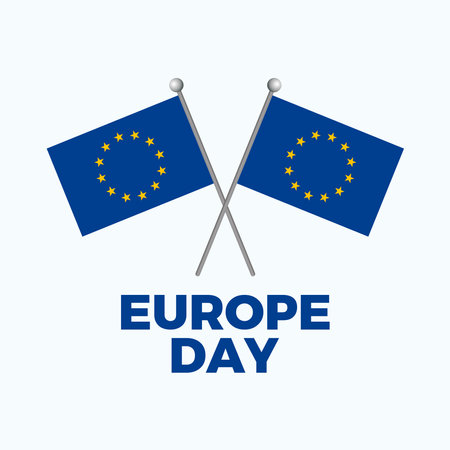 Europe Day poster vector illustration with the European flag. Two crossed flags of the European...