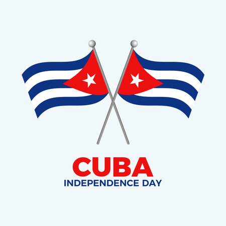 Cuba Independence Day poster vector illustration. Two crossed Cuban flags on a field icon. Waving flag of Cuba symbol. Template for background, banner, card. Important dayのイラスト素材
