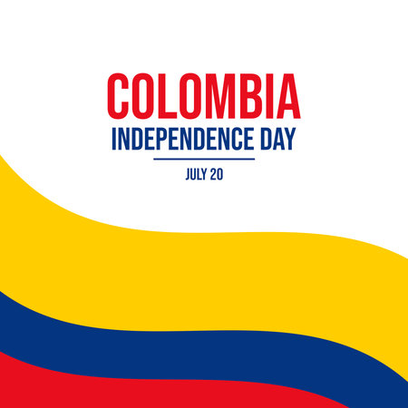 Colombia Independence Day poster vector illustration. Colombia waving abstract flag frame vector. Colombian wavy border. Template for background, banner, card. July 20 each yearのイラスト素材