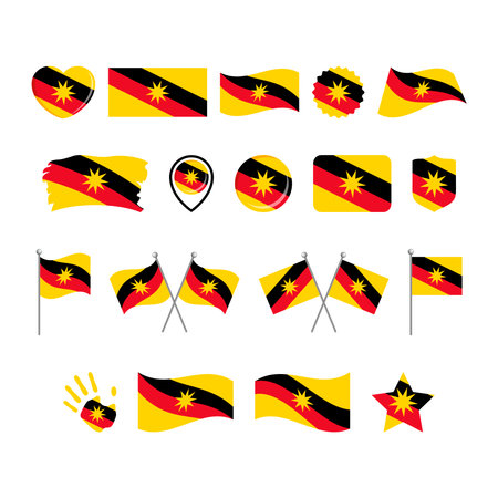 Sarawak flag icon set vector isolated on a white background. Sarawak flag graphic design element. Flag of Sarawak icons in flat style. Sarawak symbols collectionのイラスト素材