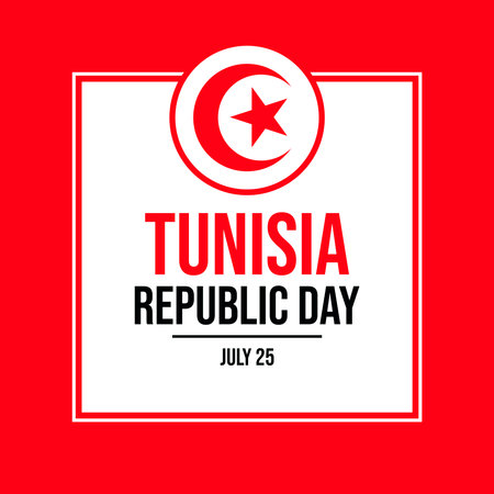 Tunisia Republic Day poster vector illustration. Tunisia flag square frame vector. Tunisian Flag symbol. Template for background, banner, card. July 25 every year. Important dayのイラスト素材
